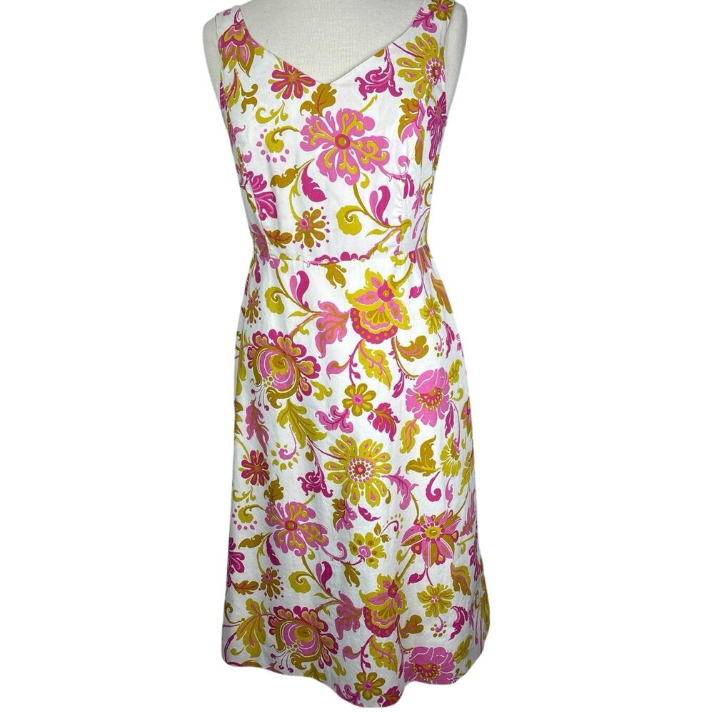 BODEN PINK GOLD COTTON LINED SLEEVELESS FIT AND FLARE DAY DRESS SIZE US 8